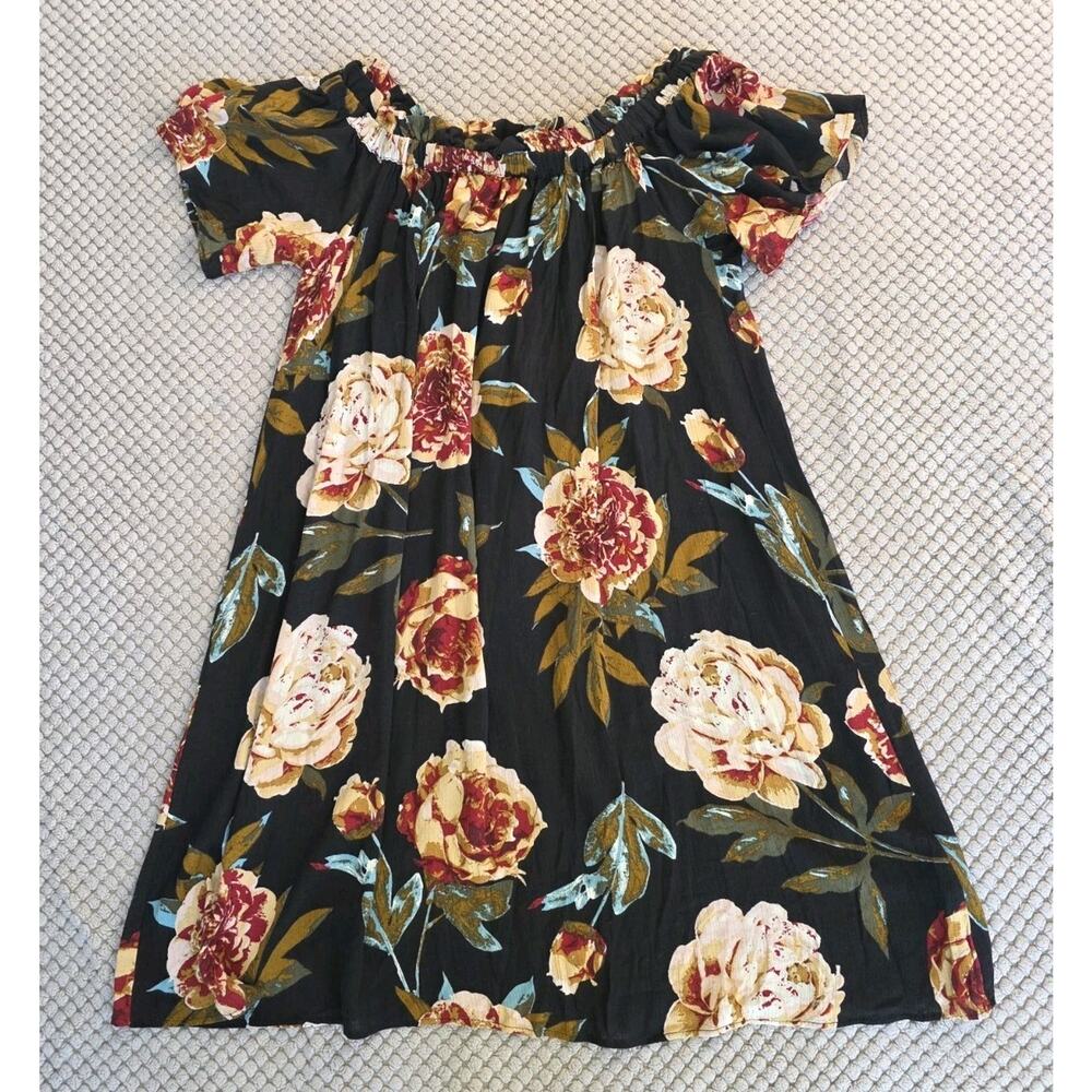 Altar'd State Black Midi Dress with Cream & Burgundy Floral Print